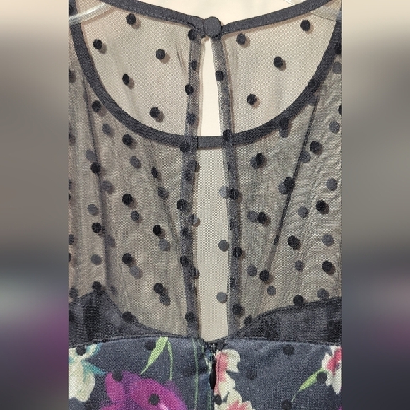 Eliza J black floral pokeadot overlay sleeveless bonning size 6 tea length - Picture 4 of 8